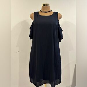 City Streets Black Sheer Midi Dress Cold Shoulder Ruffles Button In Back Sz 16W